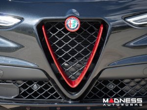 Alfa Romeo Stelvio Front V Shield Grill Frame + Emblem Frame Kit - Carbon Fiber - Red Candy - QV Model